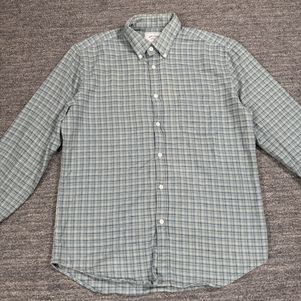 Portuguese Flannel Shirt Men Large Blue Button Down Plaid Master Craftsmen